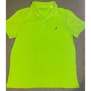 NAUTICA POLO Mens LARGE 100% COTTON LIME GREEN SHORT SLEEVE SLIM‎ FIT